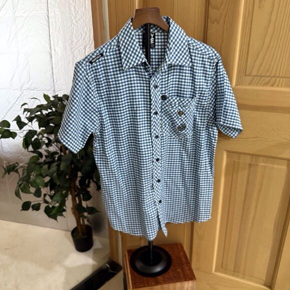 ENYCE Button Up Shirt Mens Small Blue White Check Short Sleeve Pocket‎ - Picture 2 of 12